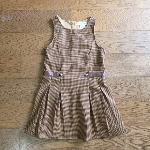 Happliy Grey Houndstooth Dress Brown Sleeveless Kids Size 6 - Picture 3 of 12